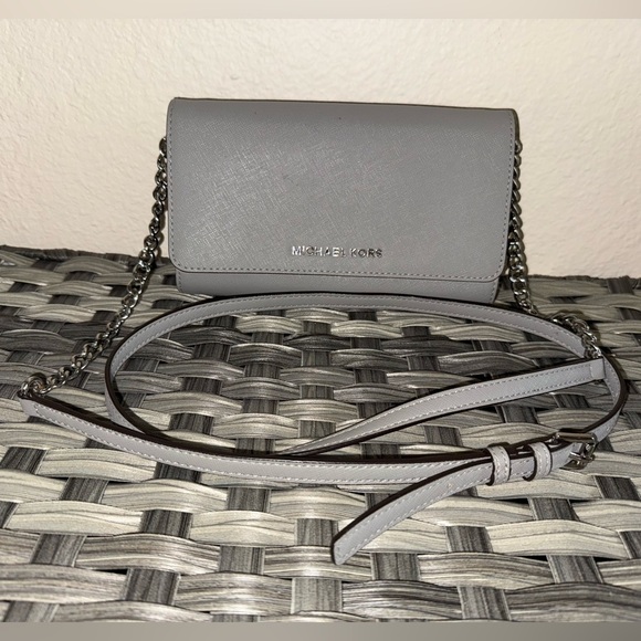 Michael Kors Wallet on Chain Crossbody — Saffiano Leather Gray WOC Bag - Picture 12 of 16